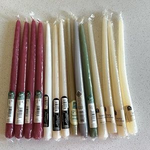 Multi-color assortment of 12” taper candles.